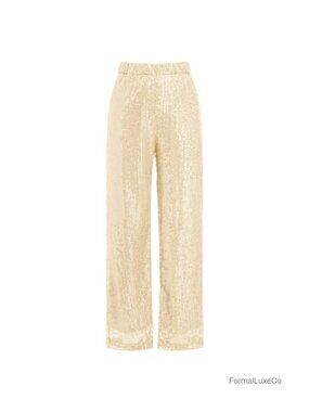 Wide Leg Sparkle Sequin Pants High Waisted Bling Dance Pants